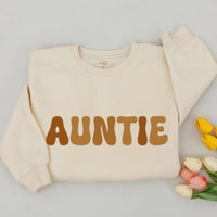 Matching Auntie and Lil' Dude Sweatshirt Set Retro Tan Design Custom Gift for Baby Boy Newborn Aunt Birthday or Holiday Minimalist Outfit