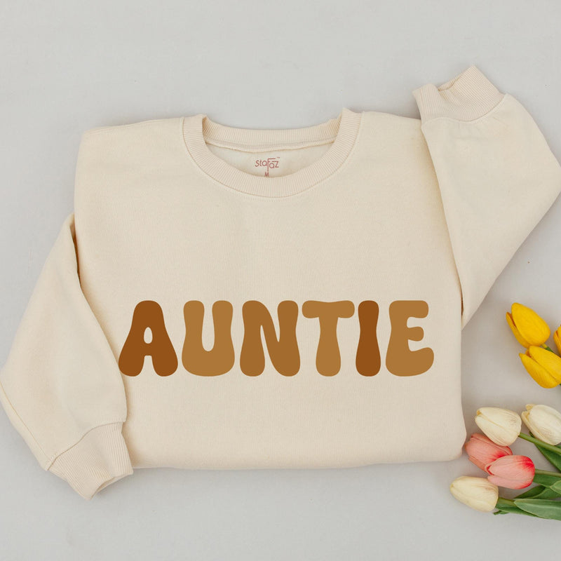 Matching Auntie and Lil' Dude Sweatshirt Set Retro Tan Design Custom Gift for Baby Boy Newborn Aunt Birthday or Holiday Minimalist Outfit