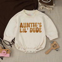 Matching Auntie and Lil' Dude Sweatshirt Set Retro Tan Design Custom Gift for Baby Boy Newborn Aunt Birthday or Holiday Minimalist Outfit