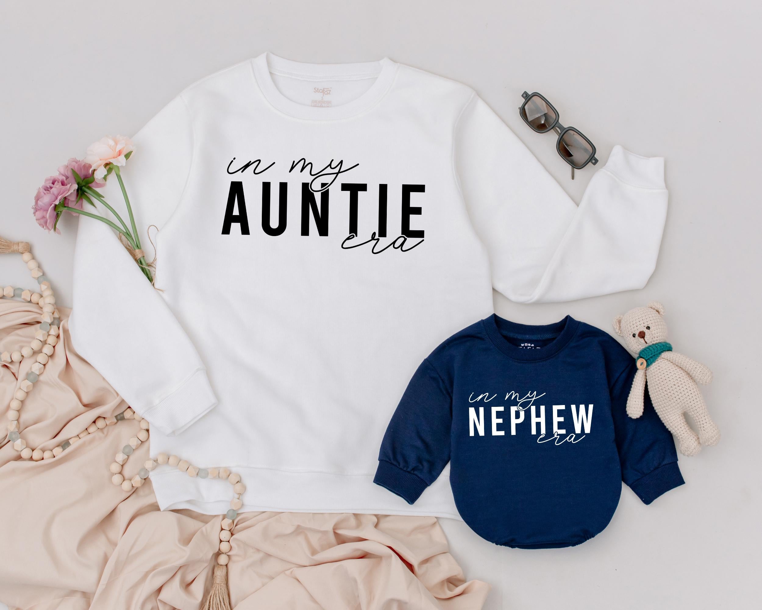 Matching Auntie Nephew Era Sweatshirts Custom Names Cotton Comfortable Family Gift Casual Wear Holiday Brunch Outfit