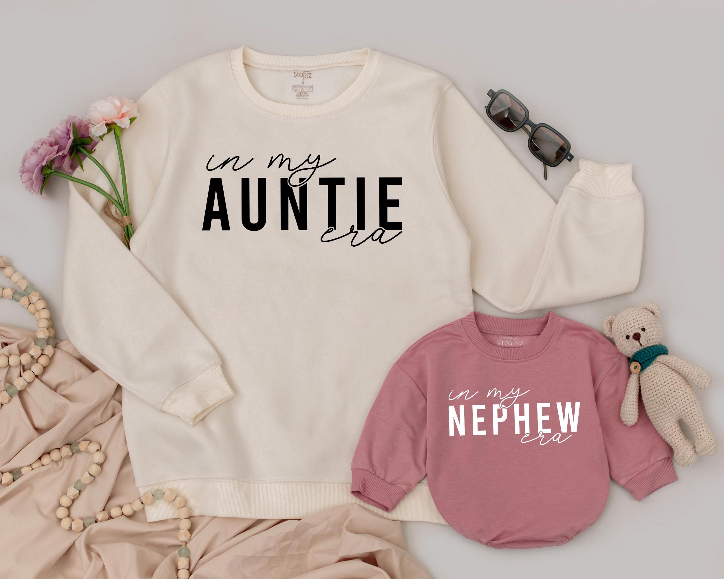 Matching Auntie Nephew Era Sweatshirts Custom Names Cotton Comfortable Family Gift Casual Wear Holiday Brunch Outfit