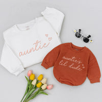 Matching Auntie and Nephew Sweatshirts with Pink Cursive Embroidery Minimalist Design, Baby Shower Gift, New Aunt Present, Family Outfit