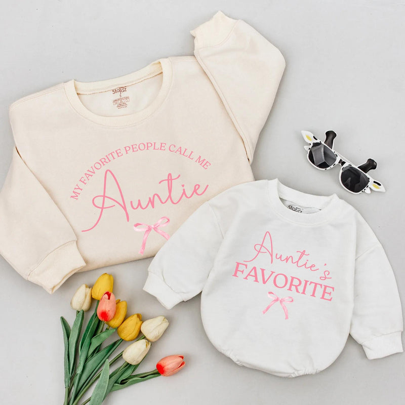 Matching Auntie and Niece Shirts with Elegant Bow Design Soft Cotton Minimalist Style Personalized Family Gift for Baby Toddler Girl Boy