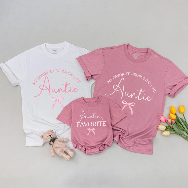 Matching Auntie and Niece Shirts with Elegant Bow Design Soft Cotton Minimalist Style Personalized Family Gift for Baby Toddler Girl Boy