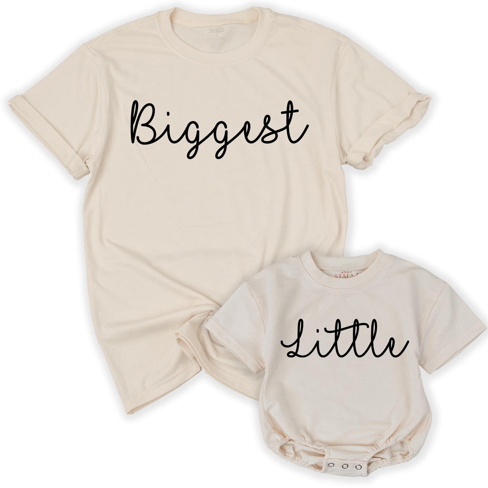 Matching Big Middle Little Sibling Shirts Family Outfit Daddy Mama Tee Baby Romper Toddler Gift Minimalist Handwritten Design Cotton