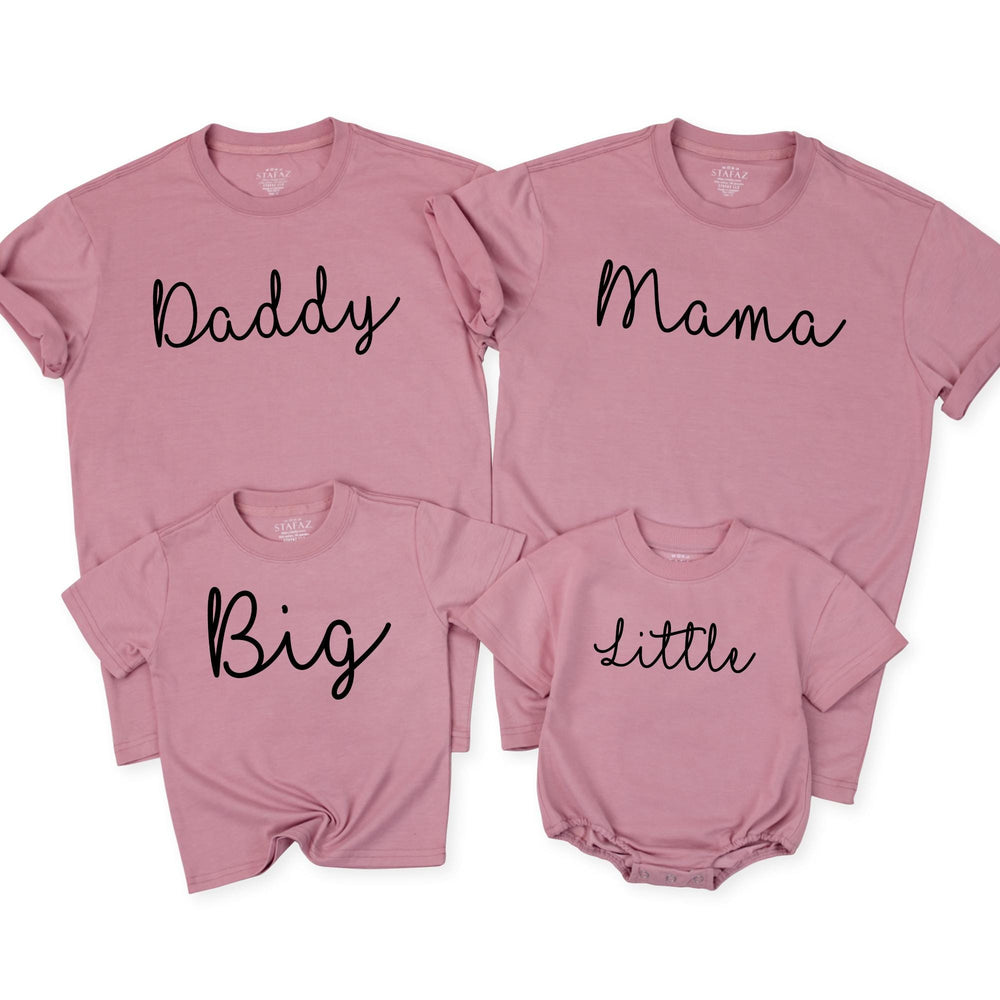 Matching Big Middle Little Sibling Shirts Family Outfit Daddy Mama Tee Baby Romper Toddler Gift Minimalist Handwritten Design Cotton