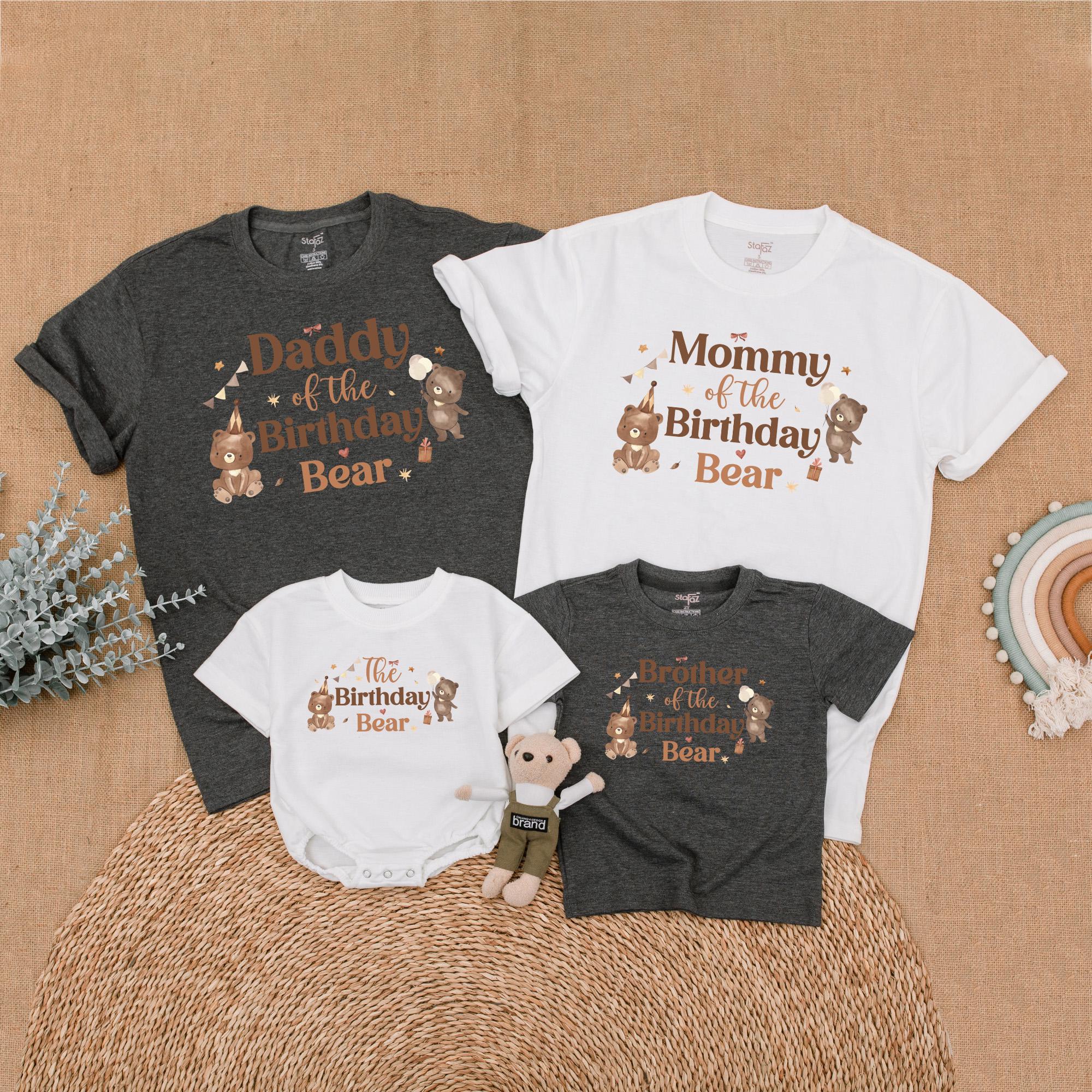 Matching Birthday Bear Family Shirts Personalized First Birthday Outfit Soft Cotton Bear Design with Stars and Leaves Cozy Style
