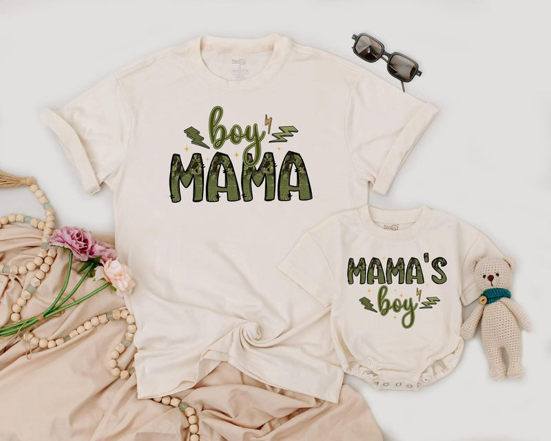 Matching Boy Mama Shirt and Mama's Boy Outfit with Camouflage Design Custom Family Look for Mom and Baby Mother's Day Gift Idea