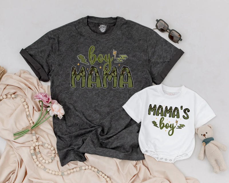 Matching Boy Mama Shirt and Mama's Boy Outfit with Camouflage Design Custom Family Look for Mom and Baby Mother's Day Gift Idea