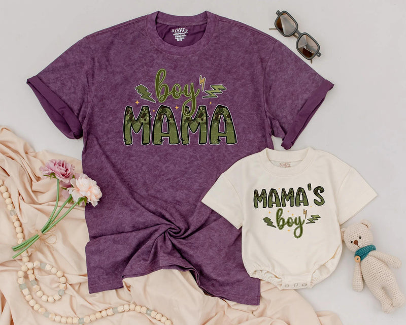 Matching Boy Mama Shirt and Mama's Boy Outfit with Camouflage Design Custom Family Look for Mom and Baby Mother's Day Gift Idea