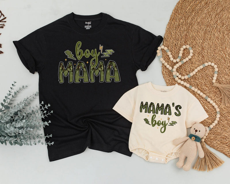 Matching Boy Mama Shirt and Mama's Boy Outfit with Camouflage Design Custom Family Look for Mom and Baby Mother's Day Gift Idea