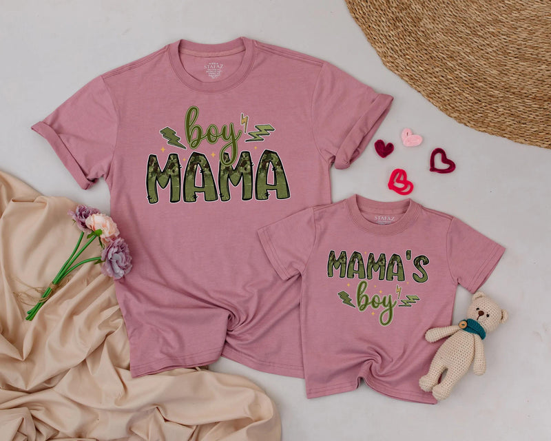 Matching Boy Mama Shirt and Mama's Boy Outfit with Camouflage Design Custom Family Look for Mom and Baby Mother's Day Gift Idea