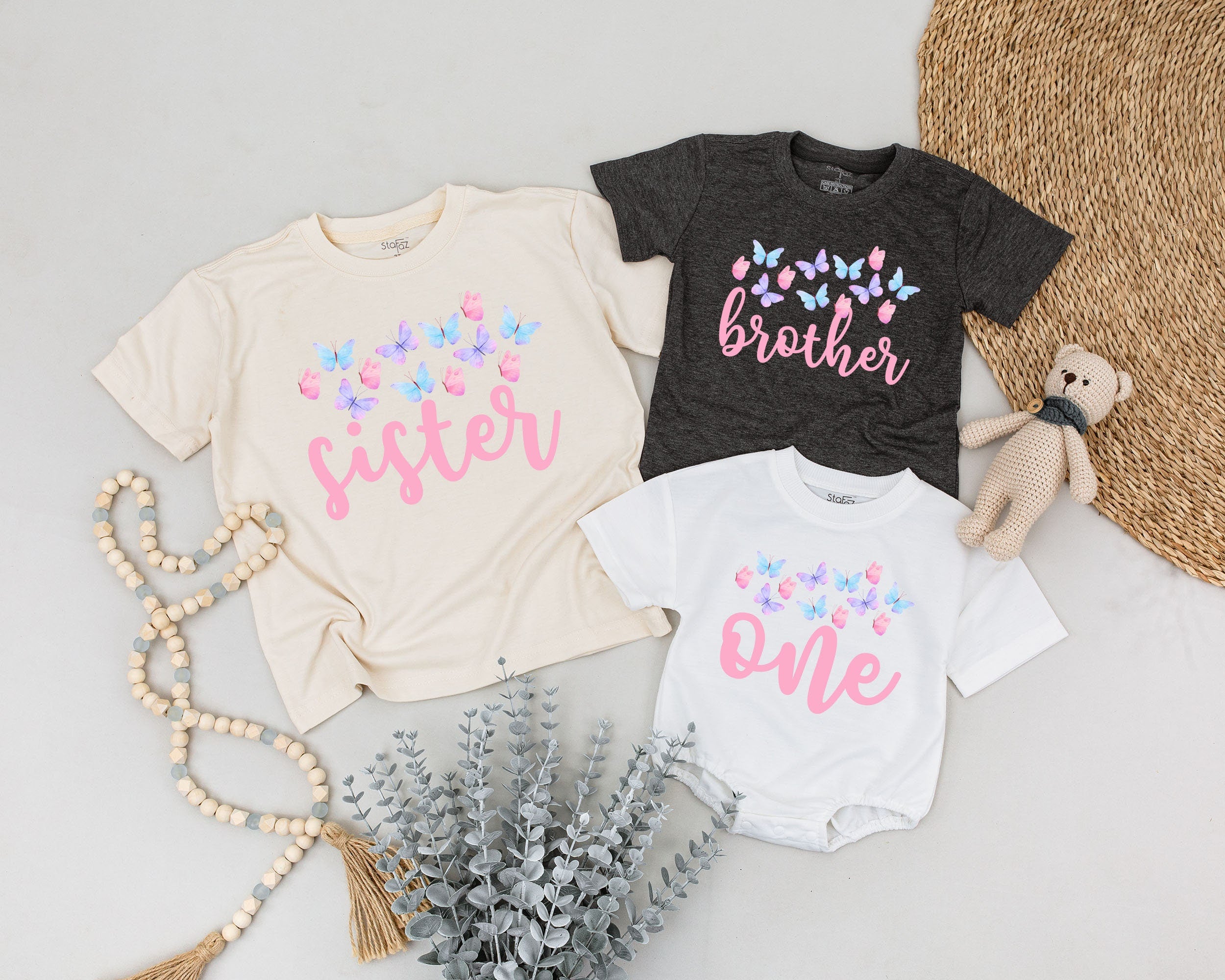 Matching Butterfly Family Birthday Shirts Pastel Colors Personalized First Birthday Outfit Girls