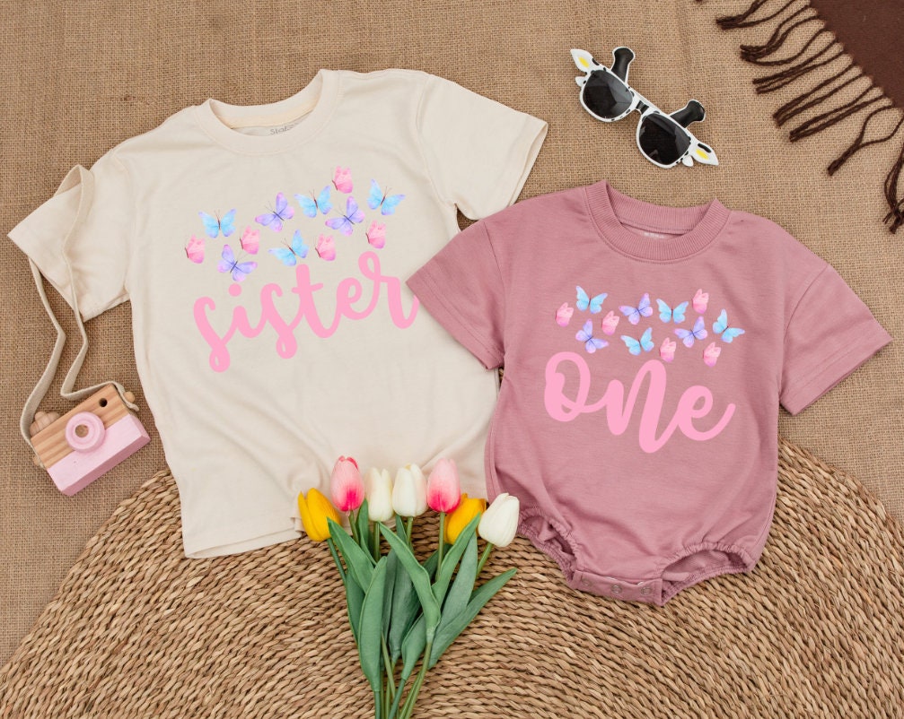 Matching Butterfly Family Birthday Shirts Pastel Colors Personalized First Birthday Outfit Girls