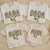 Matching Camouflage Mama Dada Mini Shirts with Flying Mallard Duck Design Soft Cotton First Birthday Outfit Baby Toddler Boy Gift