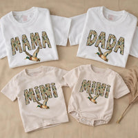 Matching Camouflage Mama Dada Mini Shirts with Flying Mallard Duck Design Soft Cotton First Birthday Outfit Baby Toddler Boy Gift