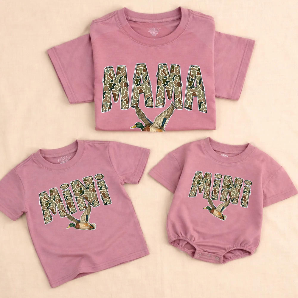 Matching Camouflage Mama Dada Mini Shirts with Flying Mallard Duck Design Soft Cotton First Birthday Outfit Baby Toddler Boy Gift
