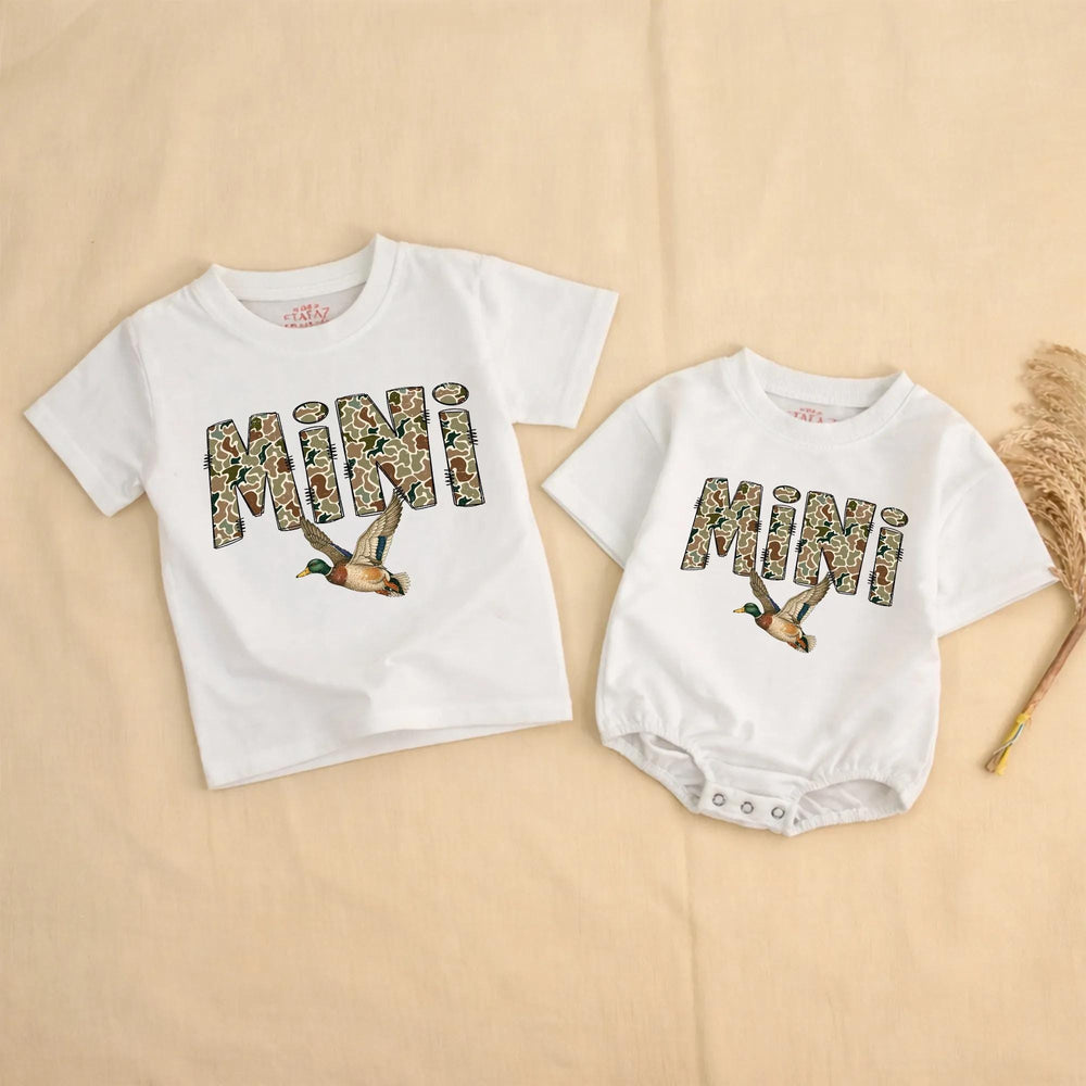 Matching Camouflage Mama Dada Mini Shirts with Flying Mallard Duck Design Soft Cotton First Birthday Outfit Baby Toddler Boy Gift