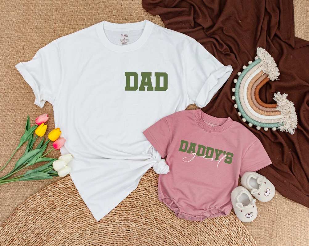 Matching Dad and Daughter Shirts Bold Green Text Personalized Father's Day Gift Comfortable Cotton Daddy's Little Girl Birthday Outfit