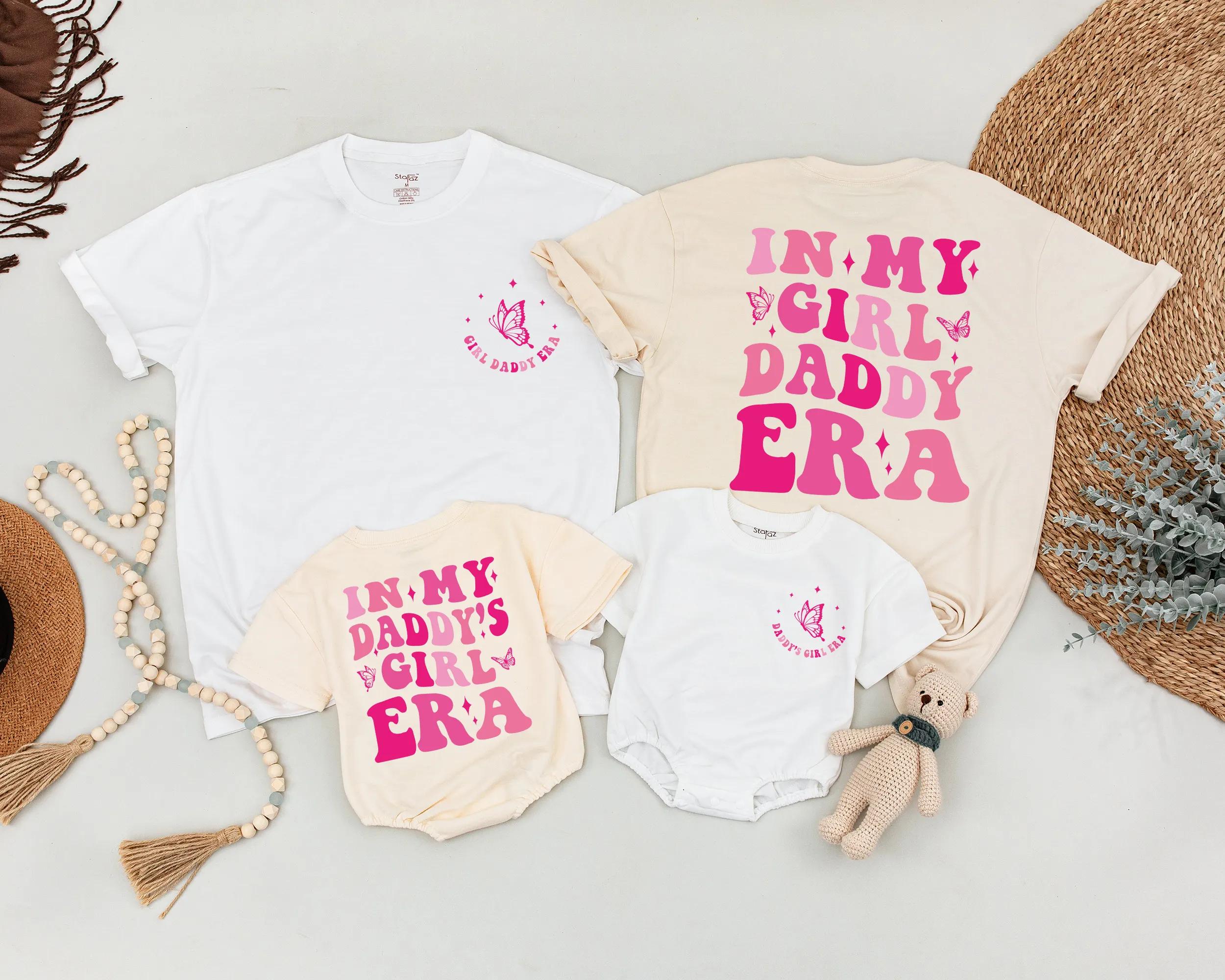 Matching Daddy and Me Outfits Vibrant Pink Girl Daddy Era Shirt with Butterflies and Heart Romper Baby Girl Father's Day Gift