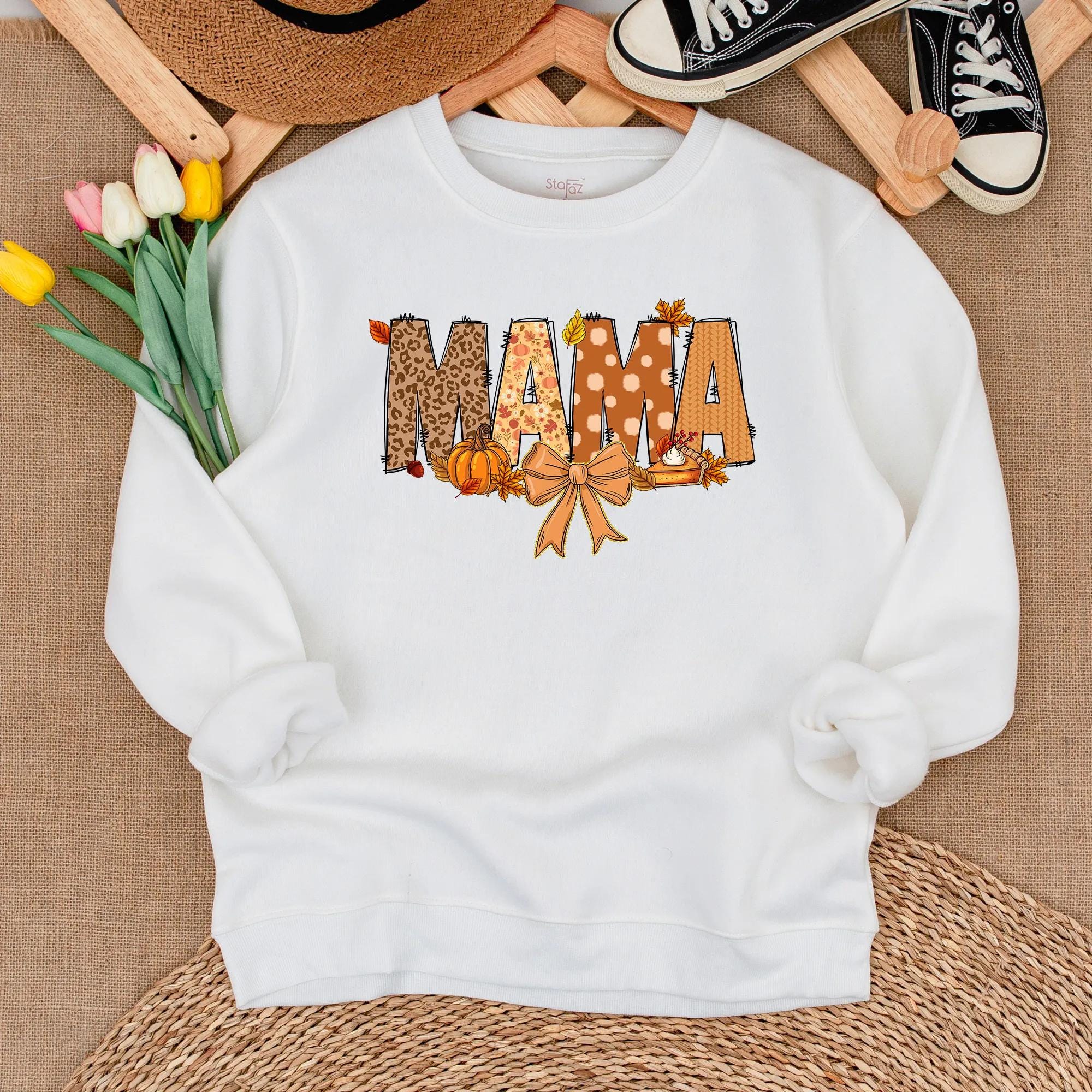 Matching Fall Mama Mini Sweatshirts Cozy Autumn Family Outfit Pumpkin Leaves Thanksgiving Gift Soft Cotton Baby Mom Sweater