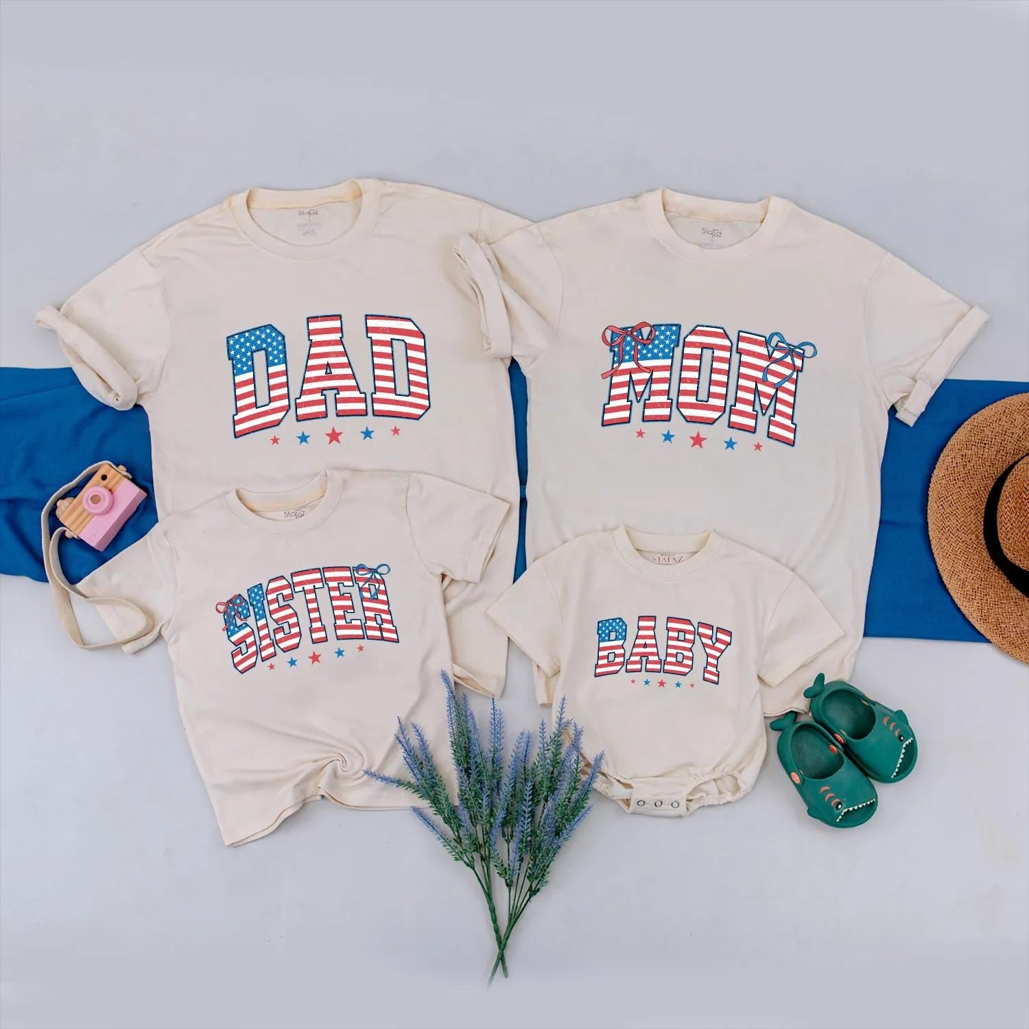 Matching Family 4th of July Shirts USA Flag Dad Mom Baby Patriotic Tees Independence Day Toddler Outfit Personalized Name Option