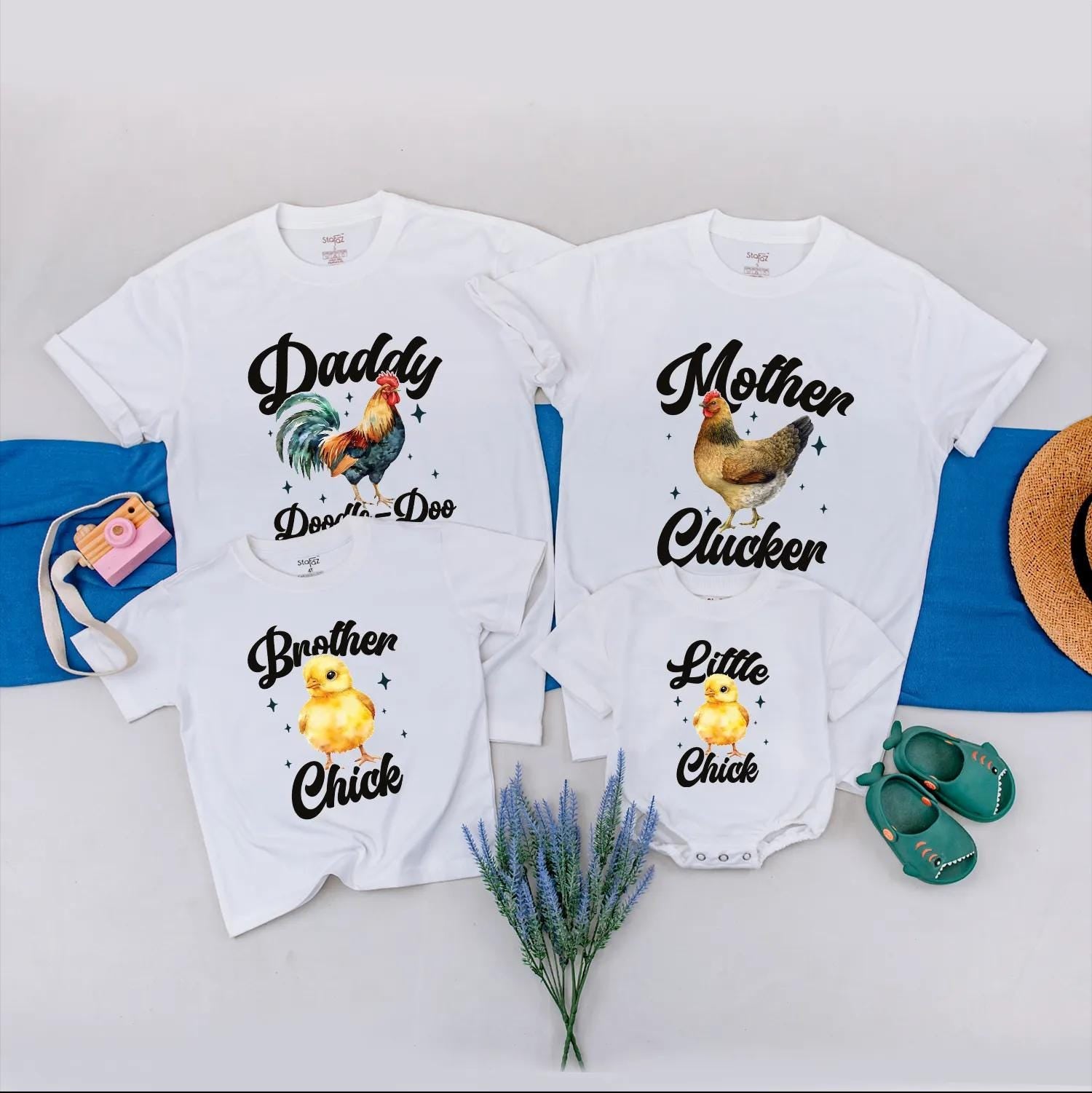 Matching Family Barnyard Animal Shirts Daddy Doodle Doo Mother Clucker Little Chick Baby Bodysuit Birthday Outfit Cotton Comfort