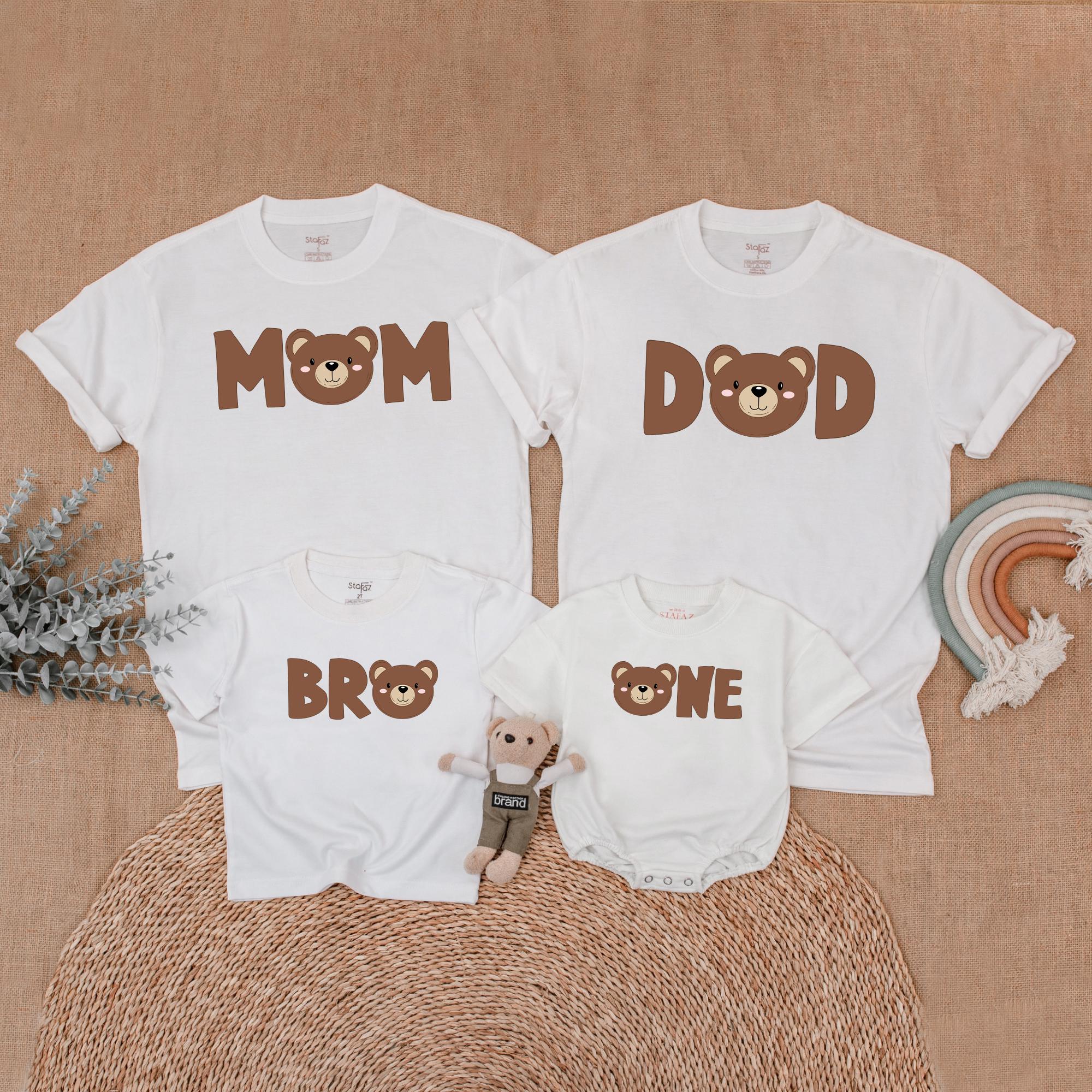Matching Family Bear Face Shirts Personalized Birthday Outfit for Baby Toddler Mom Dad Soft Cotton Design First Birthday Celebration