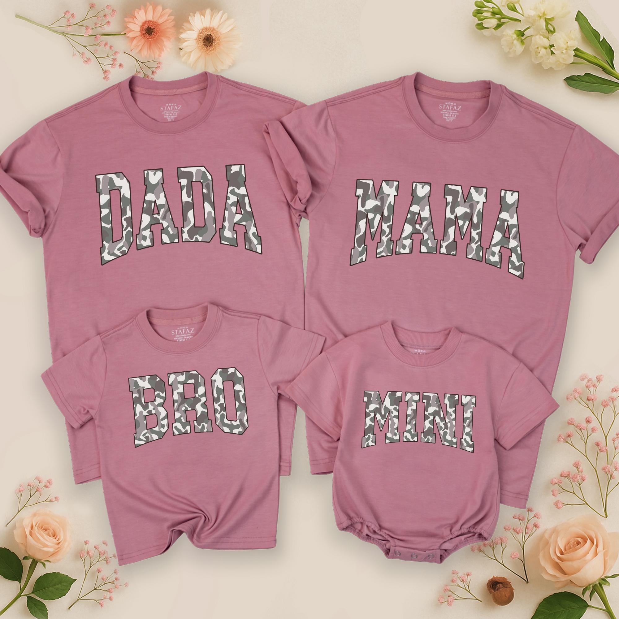 Matching Family Camouflage Shirts Custom Mama Dad Bro Mini Bold Design Stylish Gift Cotton Comfy Outfit for New Parents Holiday Brunch