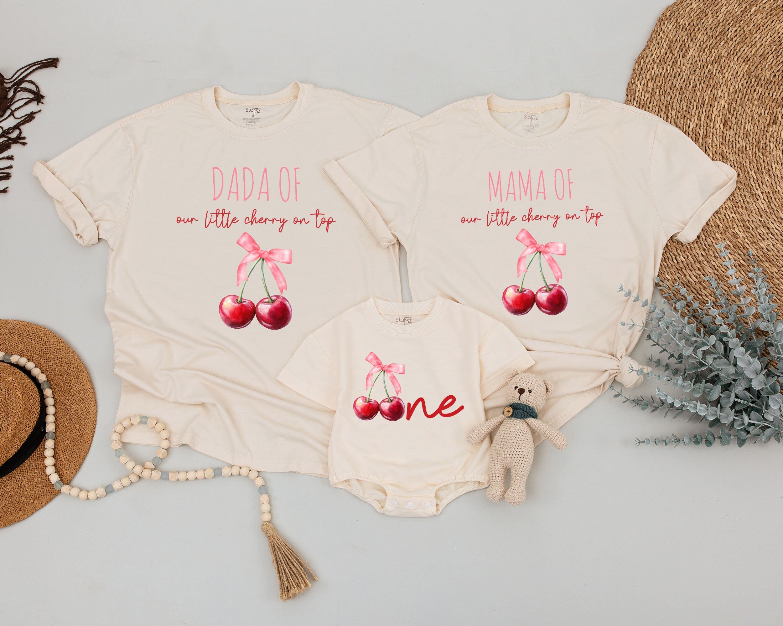 Matching Family Cherry Birthday Shirts Sweet One Outfit Festive First Birthday Party Apparel for Mom Dad Baby Girl or Boy
