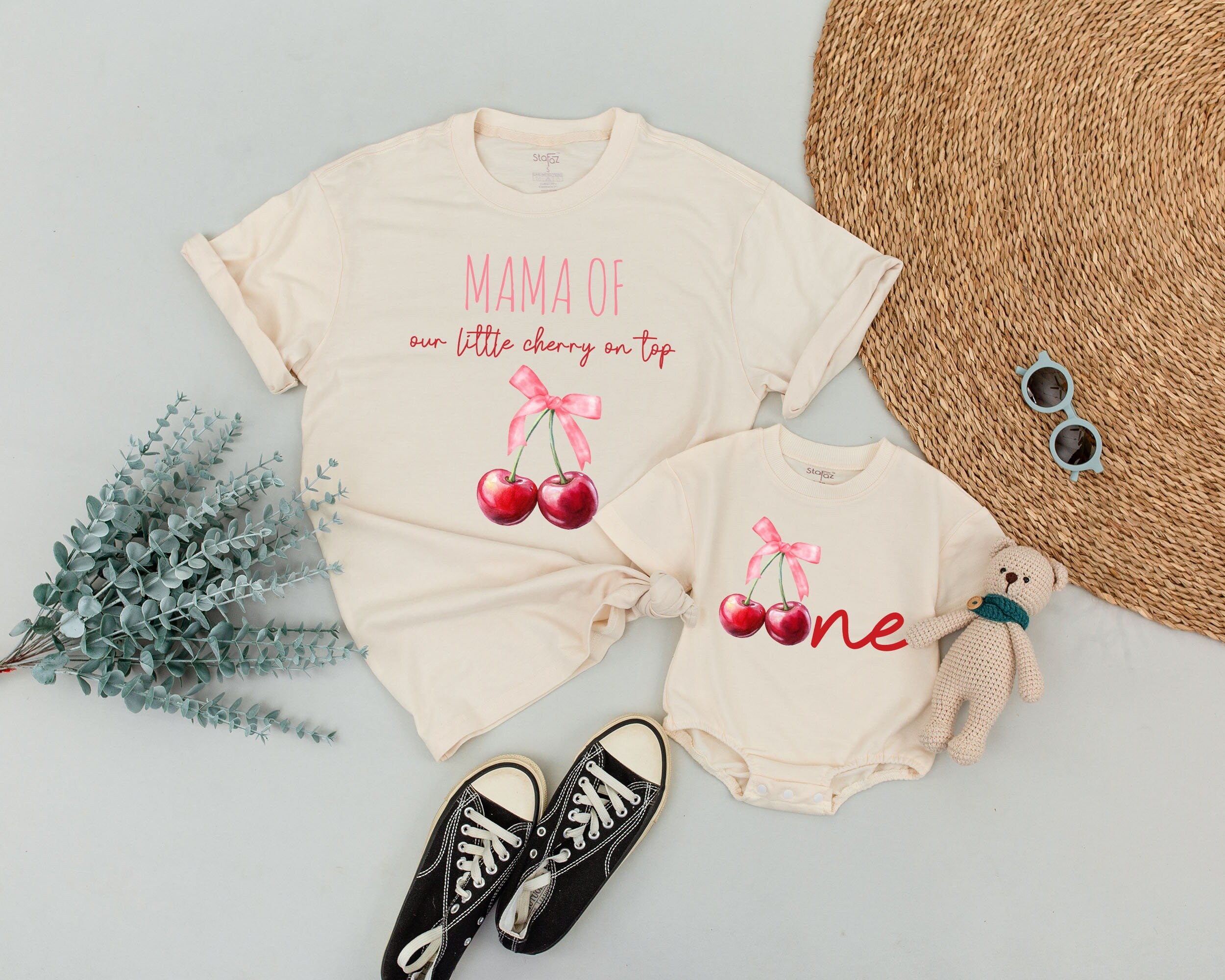 Matching Family Cherry Birthday Shirts Sweet One Outfit Festive First Birthday Party Apparel for Mom Dad Baby Girl or Boy