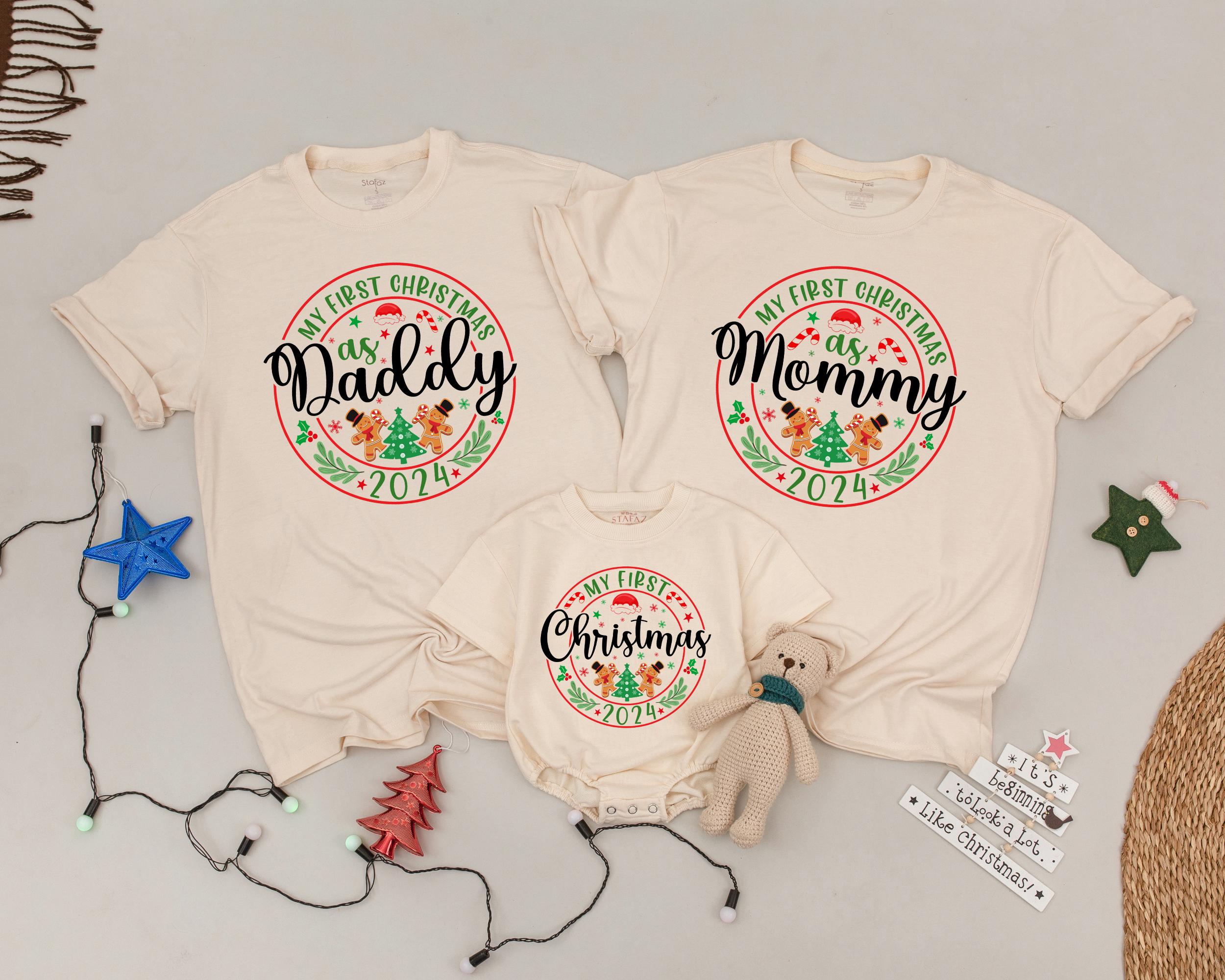 Matching Family Christmas Shirts First Holiday as Mommy Daddy Baby Personalized Vintage Design Soft Cotton Festive Outfit