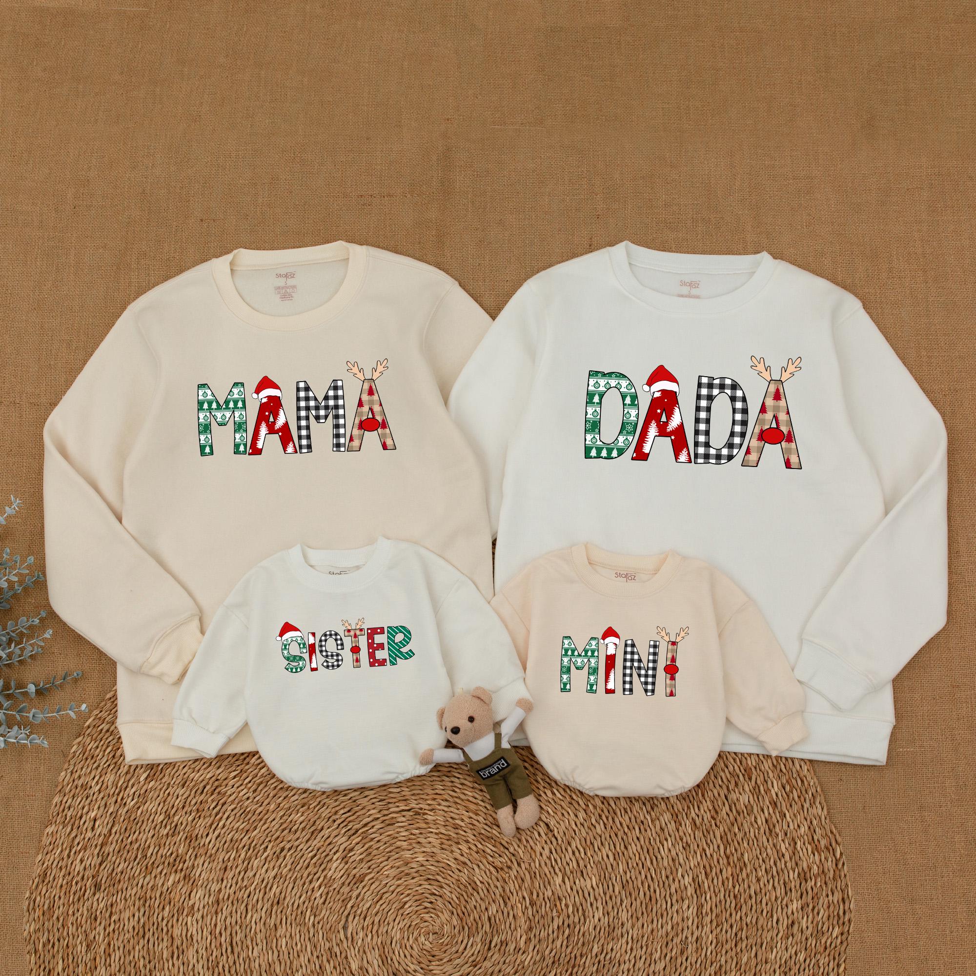 Matching Family Christmas Sweatshirts Festive Holiday Outfit Dada Mama Brother Mini Personalized Custom Names Cotton Comfort Gift