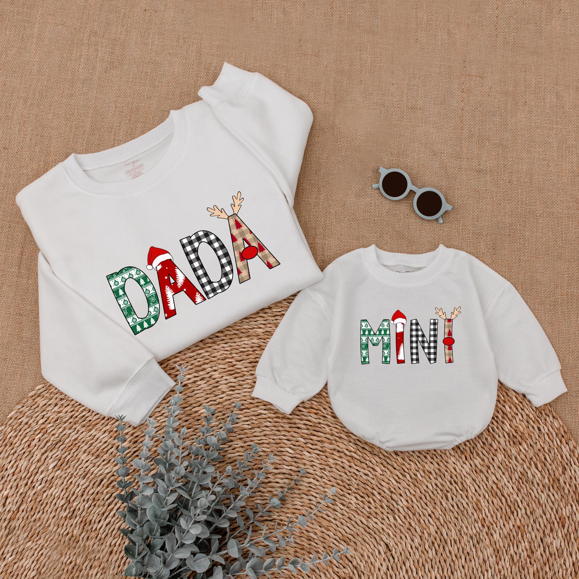 Matching Family Christmas Sweatshirts Festive Holiday Outfit Dada Mama Brother Mini Personalized Custom Names Cotton Comfort Gift