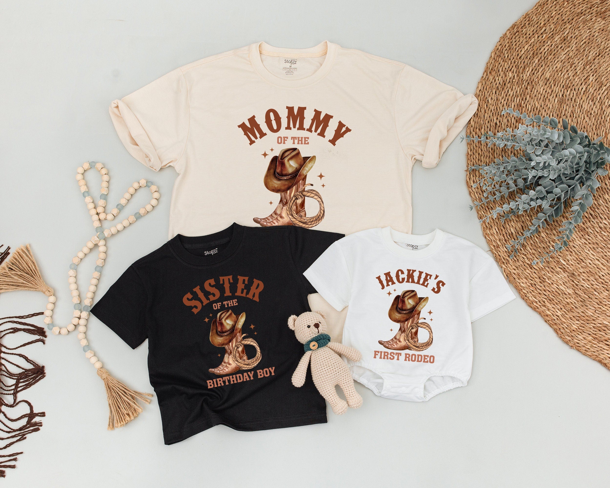 Matching Family Cowboy Birthday Shirts Rustic Western Theme Custom First Rodeo Boy Girl Outfit Personalized Mom Dad Toddler Baby