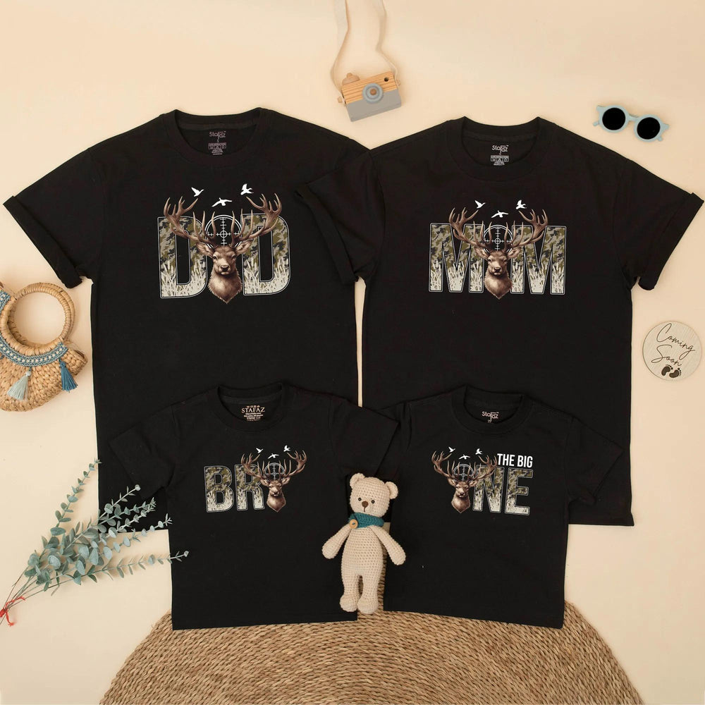 Matching Family Deer Hunting Birthday Shirts The Big One Outfit Mom Dad Camo Antler Design Wild One Party Gift for Baby Toddler Kids