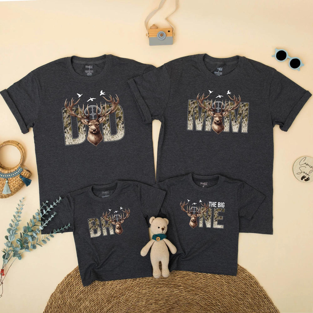 Matching Family Deer Hunting Birthday Shirts The Big One Outfit Mom Dad Camo Antler Design Wild One Party Gift for Baby Toddler Kids
