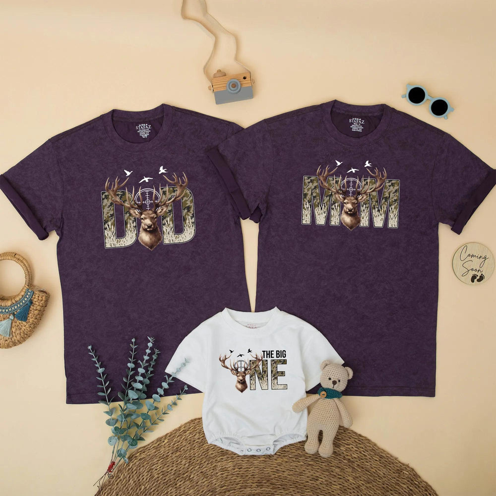 Matching Family Deer Hunting Birthday Shirts The Big One Outfit Mom Dad Camo Antler Design Wild One Party Gift for Baby Toddler Kids