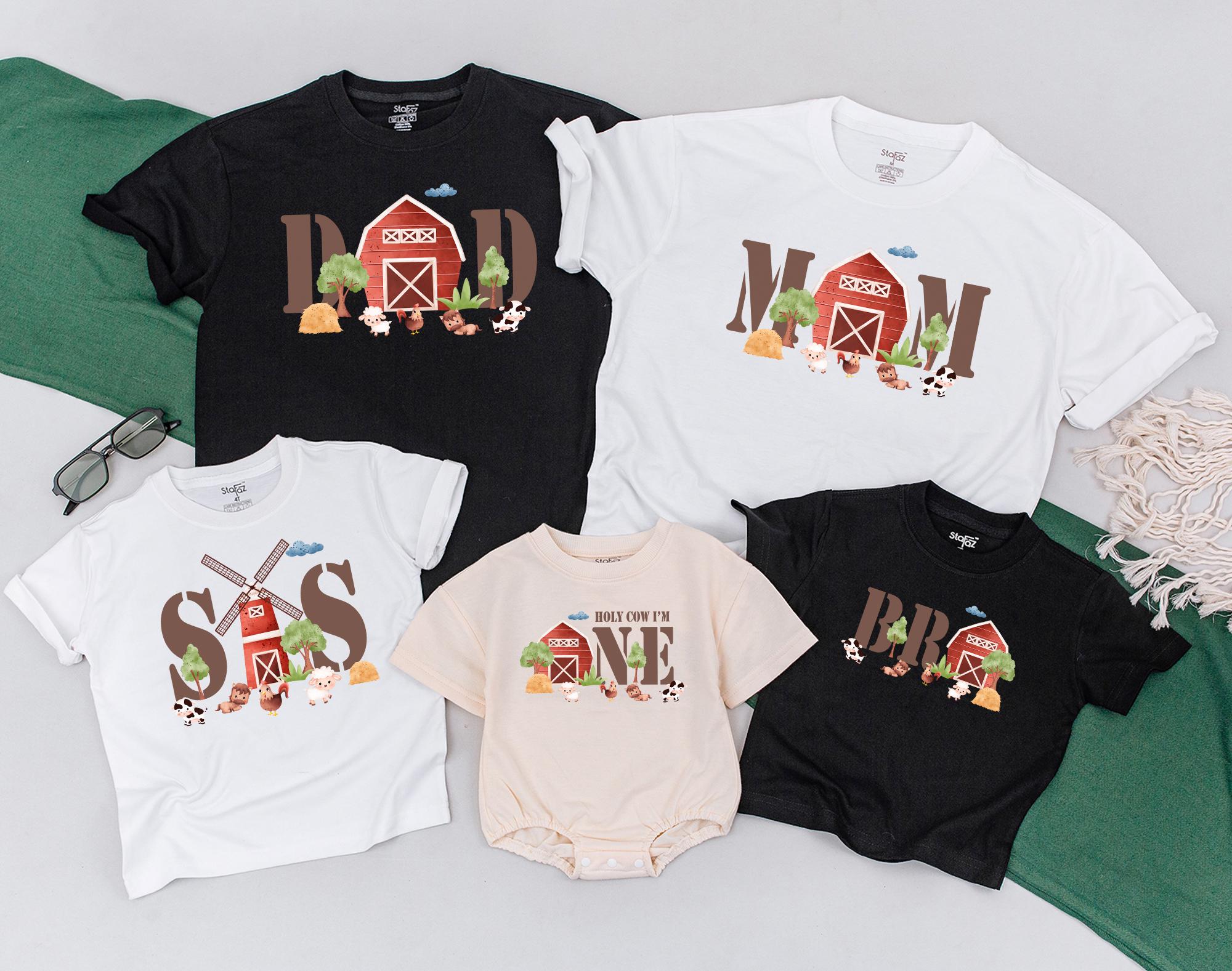 Matching Family Farm Birthday Shirts Red Barn Animal Design 1st Birthday Tee Personalized Toddler Baby Cotton Party Outfit Mom Dad Sis