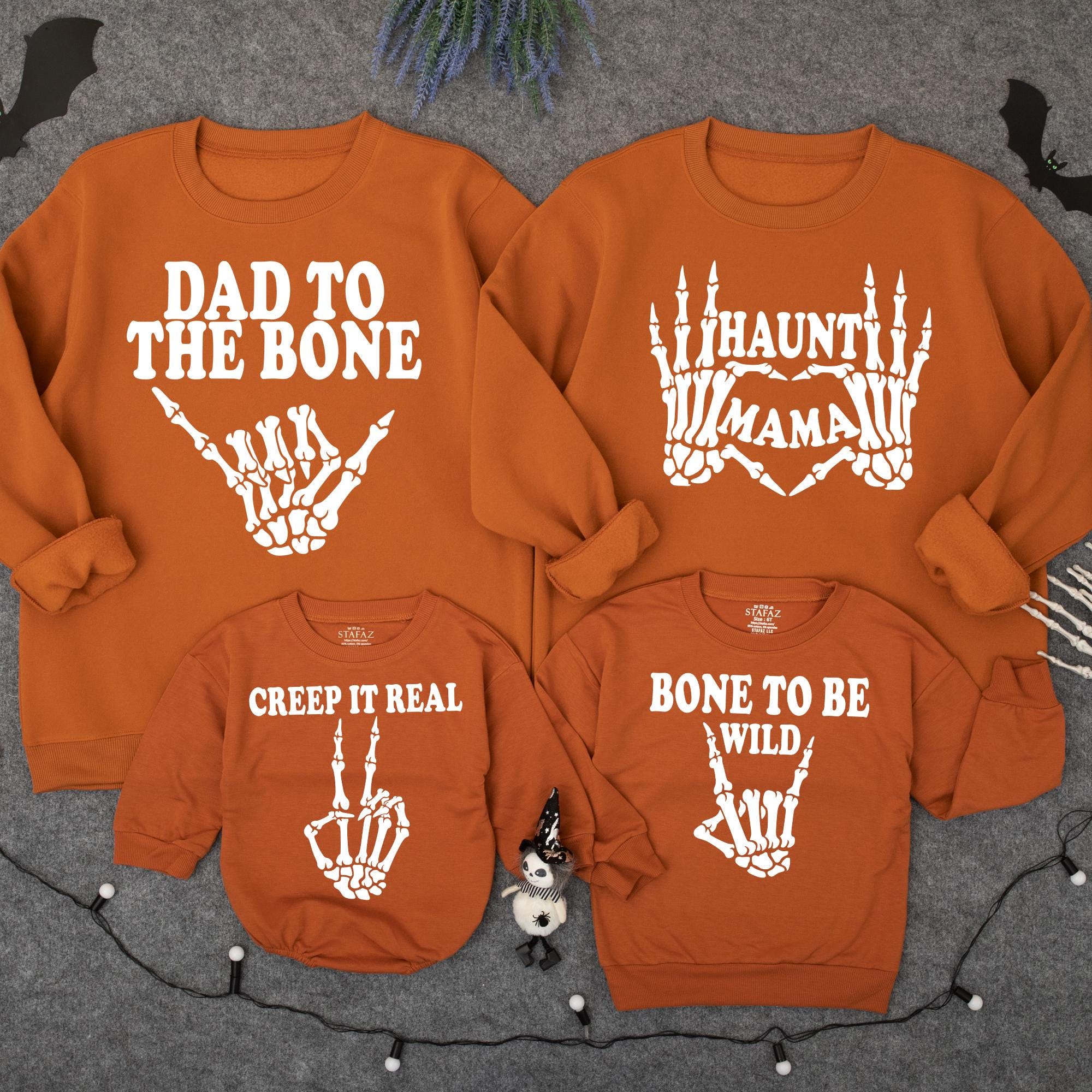 Matching Family Halloween Sweatshirts Playful Skeleton Graphics Fun Phrases Toddler Baby Romper Orange Cotton Holiday Outfit