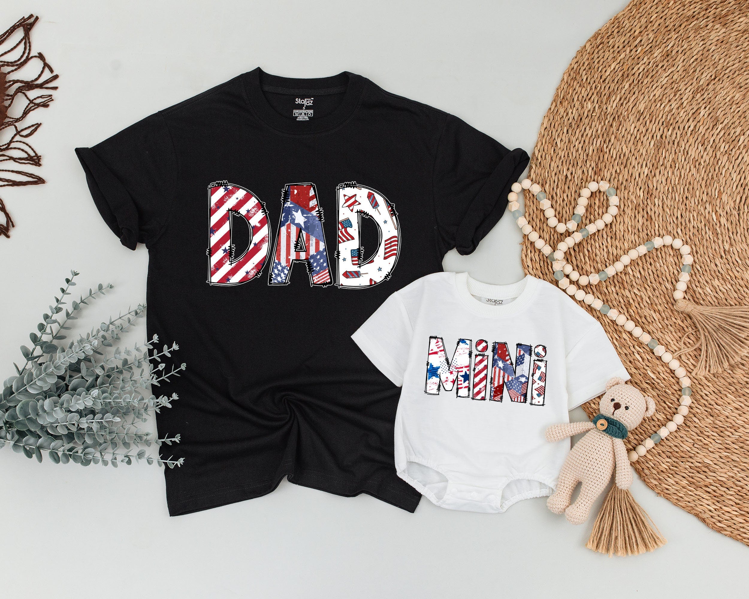 Matching Family Patriotic Shirts with Stars and Stripes Customizable 4th of July Outfit Red White Blue Designs for Mom Dad Mini Kids