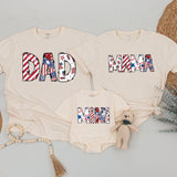 Matching Family Patriotic Shirts with Stars and Stripes Customizable 4th of July Outfit Red White Blue Designs for Mom Dad Mini Kids