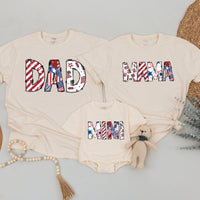 Matching Family Patriotic Shirts with Stars and Stripes Customizable 4th of July Outfit Red White Blue Designs for Mom Dad Mini Kids