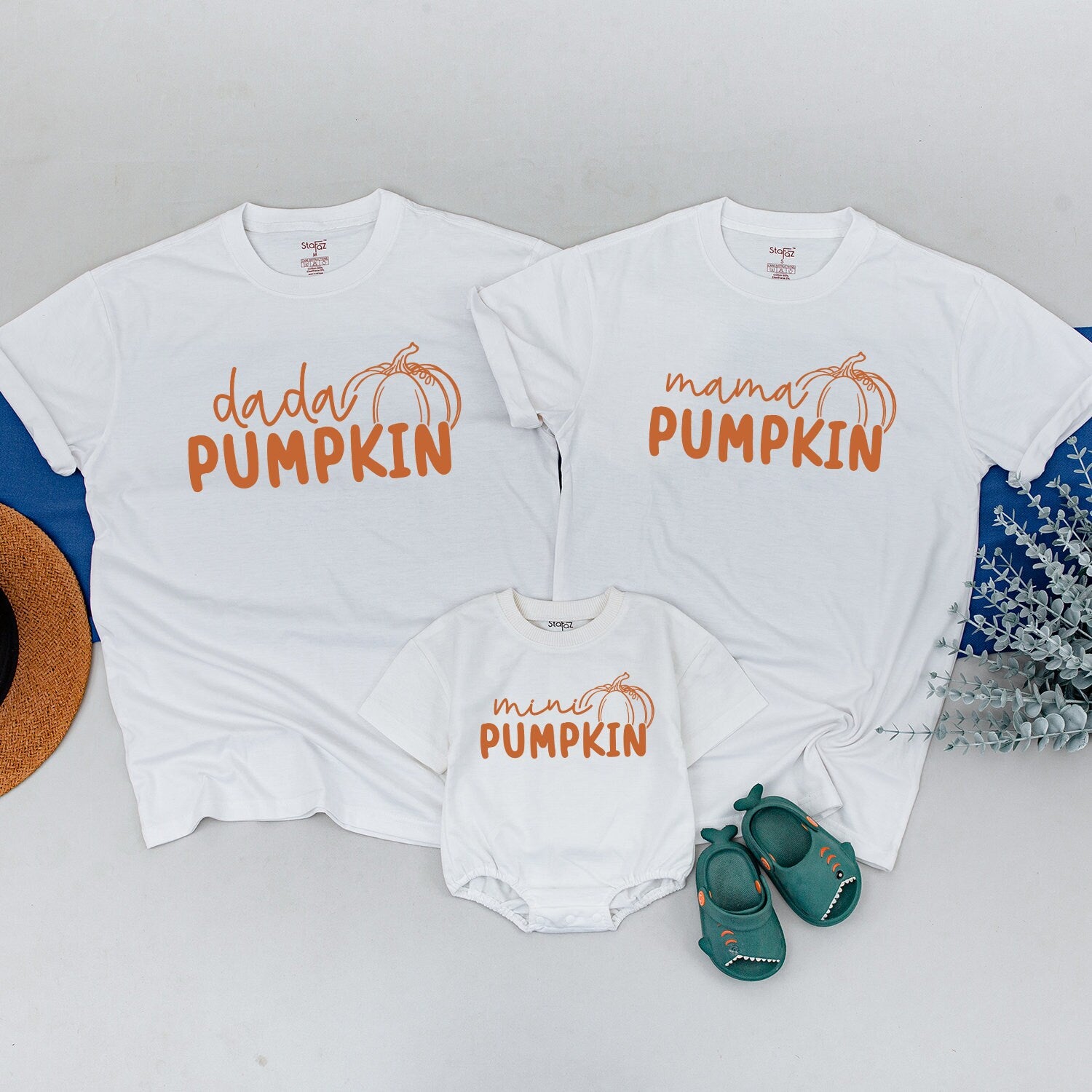 Matching Family Pumpkin Shirts Personalized Fall Outfit for Thanksgiving Custom Names Mommy Daddy Baby Autumn Family Look