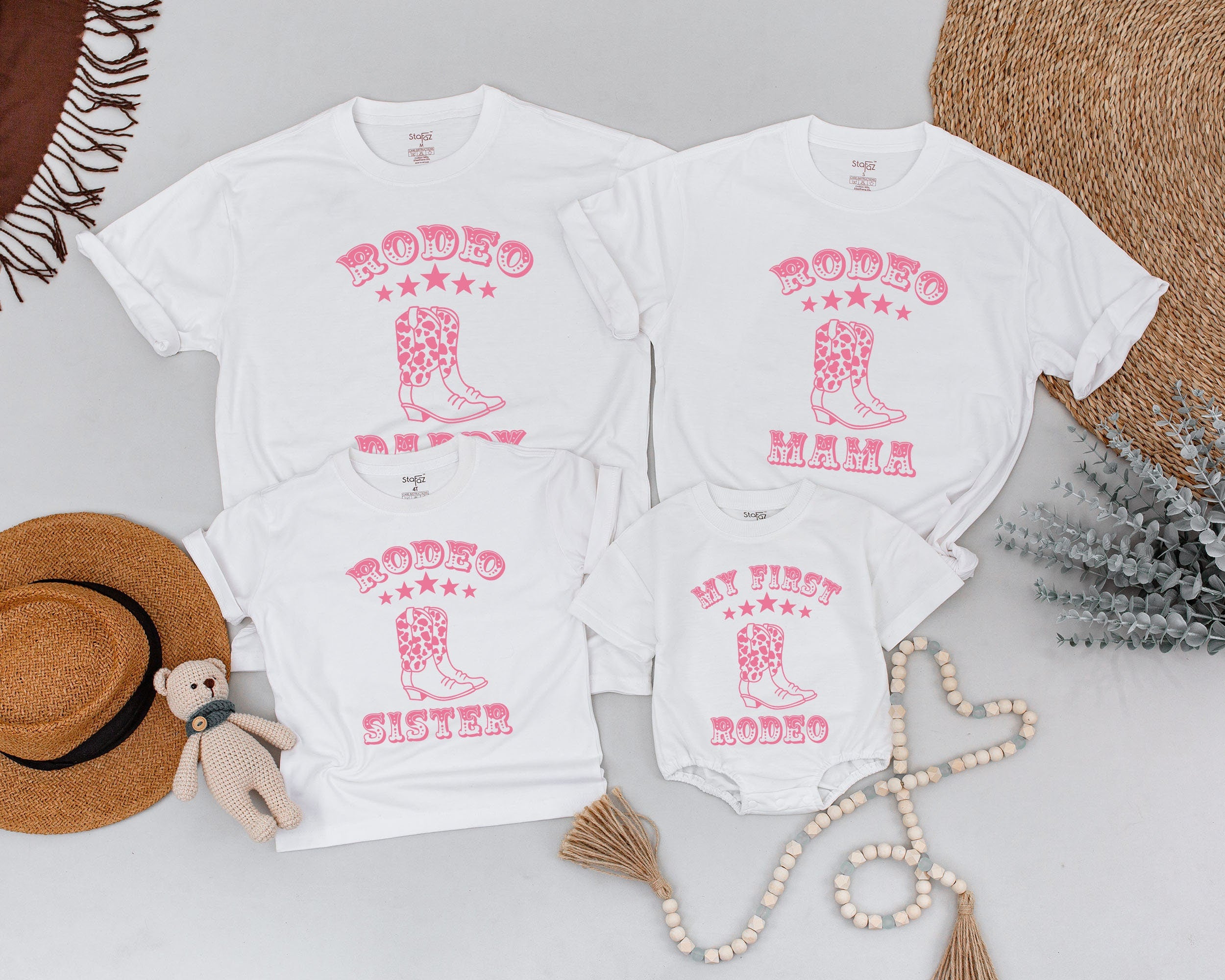 Matching Family Rodeo Shirts Pink Cowboy Boot Birthday Western Mama Baby Outfit Retro Style Personalized Gift