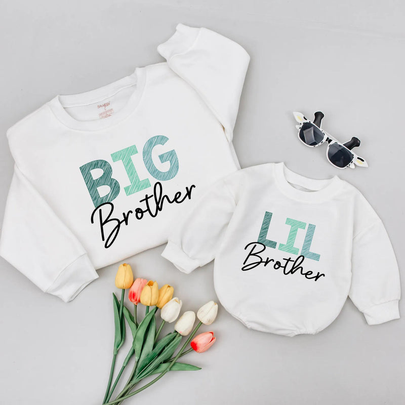 Matching Family Shirts Big Sister Lil Brother Outfits Custom Toddler Girl Boy Tees Soft Cotton Casual Birthday Holiday Gift Cross-Hatch Design
