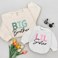 Matching Family Shirts Big Sister Lil Brother Outfits Custom Toddler Girl Boy Tees Soft Cotton Casual Birthday Holiday Gift Cross-Hatch Design