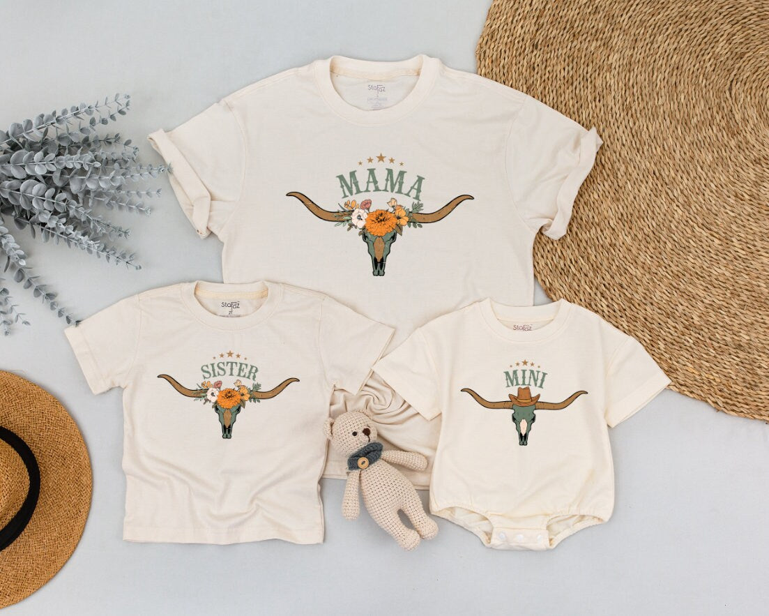 Matching Family Western Birthday Shirts Longhorn Floral Cowboy Cowgirl Theme Custom Names Rodeo Celebration Cotton Soft Outfit