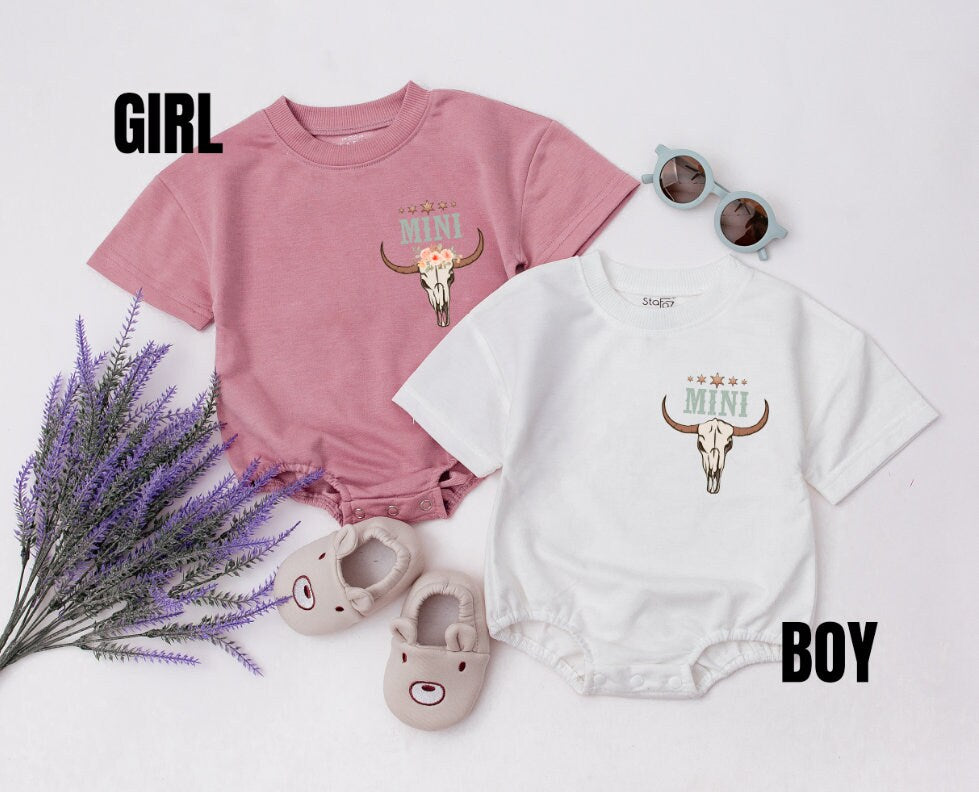 Matching Family Western Rodeo Shirts with Longhorn Skull Design Custom Names Cotton Outfit Mom Dad Baby First Rodeo Celebration