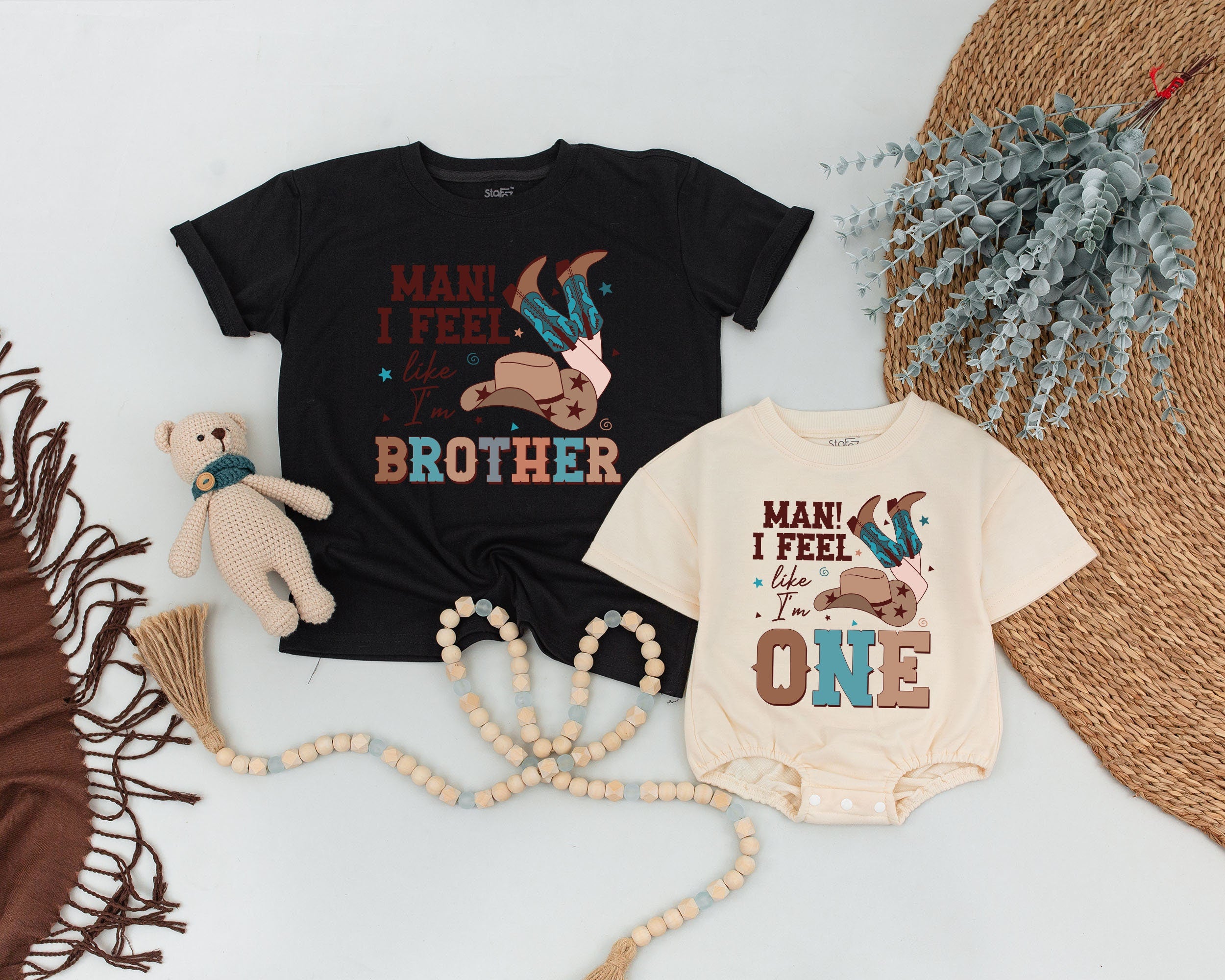 Matching Family Western Shirts Personalized Retro Cowboy Hat Design First Birthday Outfit Custom Names Baby Dad Gift